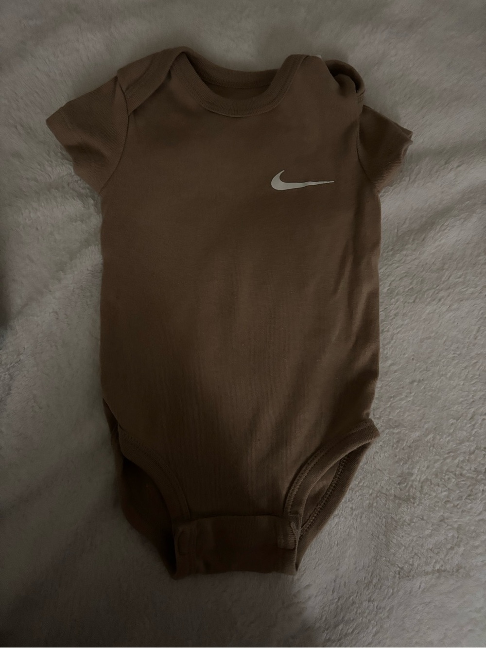 Nike Brown Baby One-Piece Bodysuit with White Swoosh